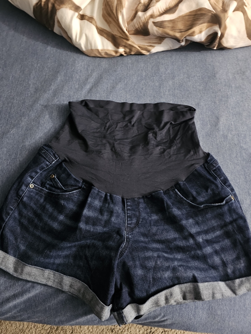 a:glow Black Waistband Dark Blue Denim Maternity Shorts